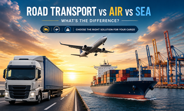 Sammenligning af vejtransport med lastbiler, luftfragtfly og søfragt containerskibe i global logistik